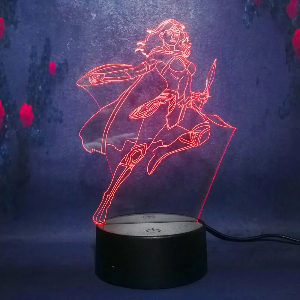 Милый Супер Чудо Женщина 3D ночник Иллюзия 7 цветов led свет usb Рождество День