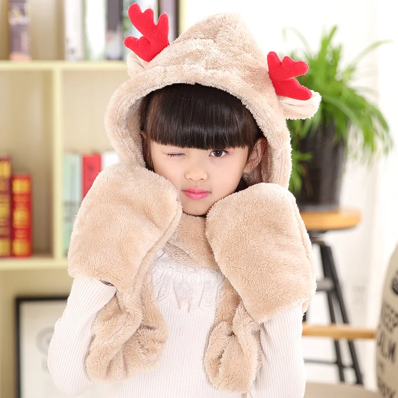 Child NO1 ZDFURS* Корейская версия шапки Толстая двойная шапка шарф перчатки один из трех комплектов мультфильм детей шляпа рога родитель-детский головной убор - Цвет: Child NO1