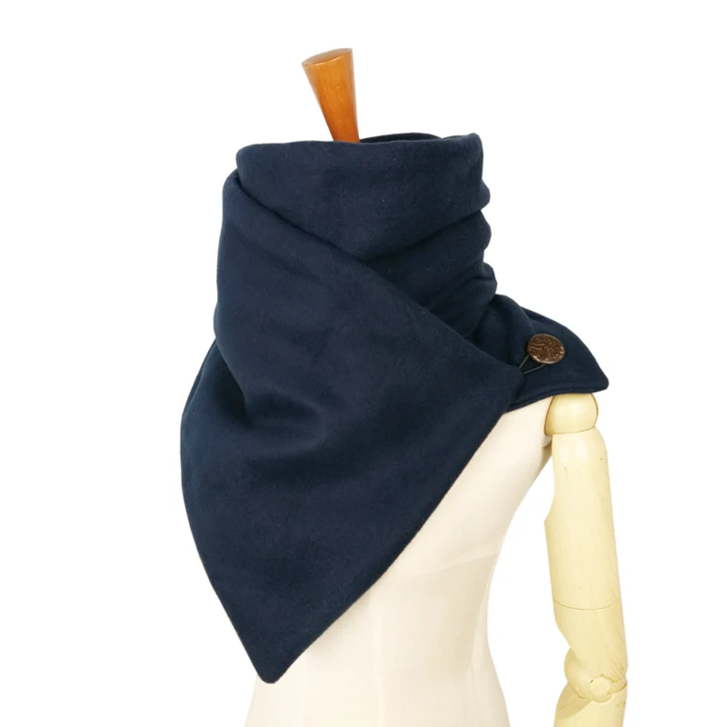 navy blue Шарф с капюшоном, шейный теплый шарф-хомут для женщин и мужчин, зимние модные шарфы и снуды с капюшоном, петля для пуговицы, кувертюр - Цвет: navy blue