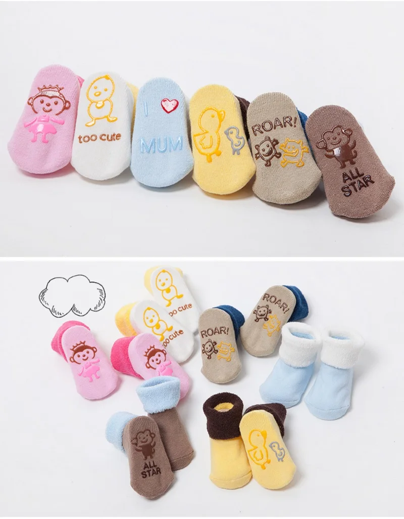 Хлопковые детские носки для маленьких девочек и мальчиков Calcetines Bebe Малыш новорожденный младенец противоскользящие носки-тапочки с резиновой подошвой KF034-1