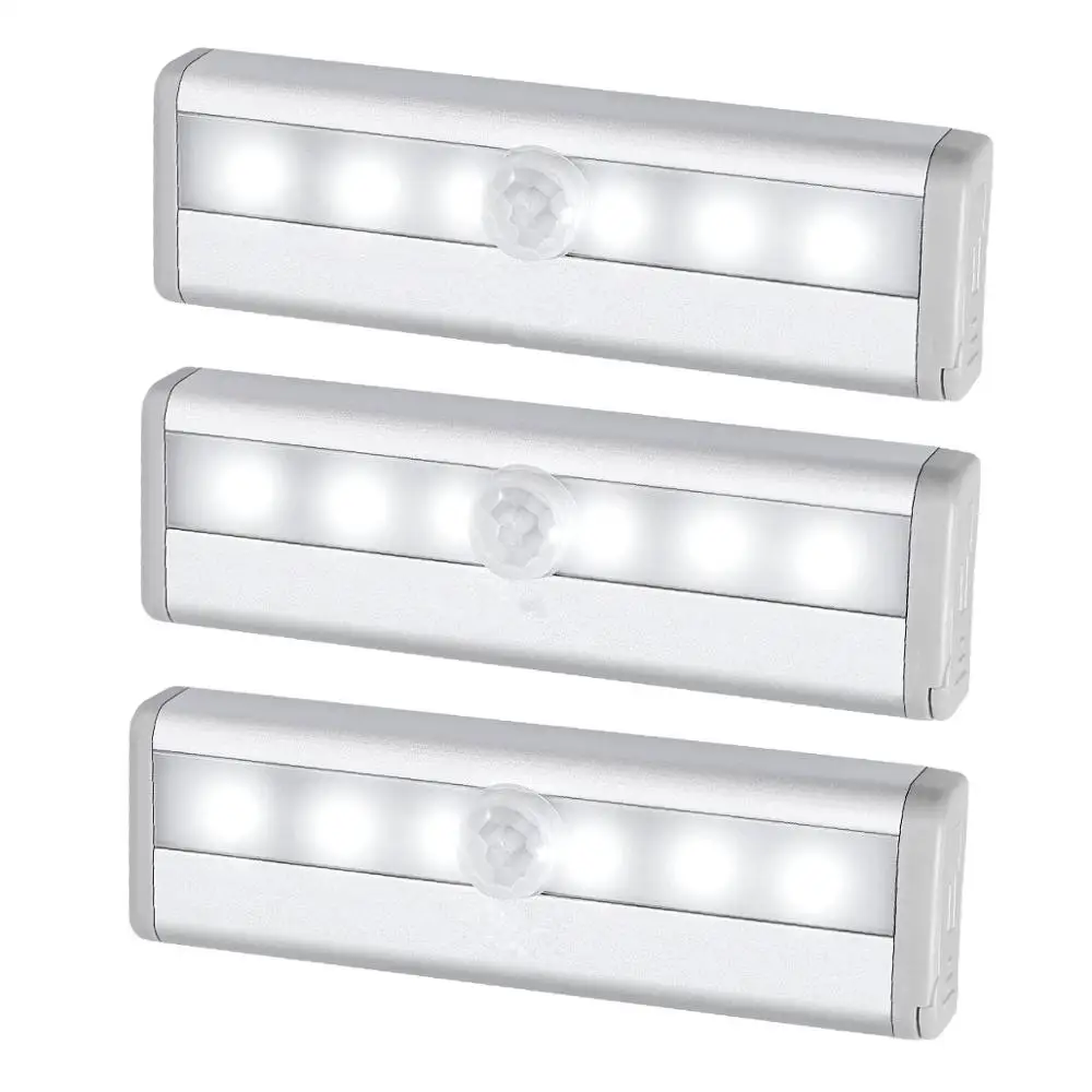 

Wireless 6 LED USB Rechargeable Night Light PIR Motion Sensor Light Under Cabinet Wardrobe Closet Kitchen Sensor Light Lamp