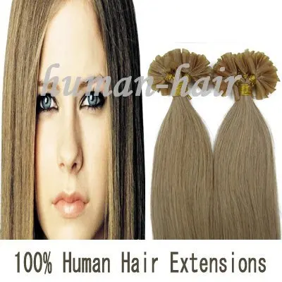 20inch keratin nail tip-U-Shape Remy Wig extension 0.5g #16 ash blonde color 100pieces |