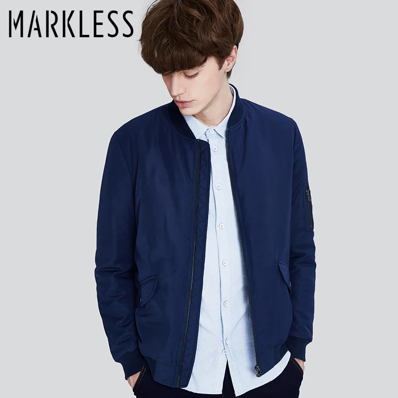 Markless бренд Демисезонный Slim Fit Бейсбол куртка Темно-синие Куртки Для мужчин, Цвет модная повседневная куртка 7204 - Цвет: navy blue