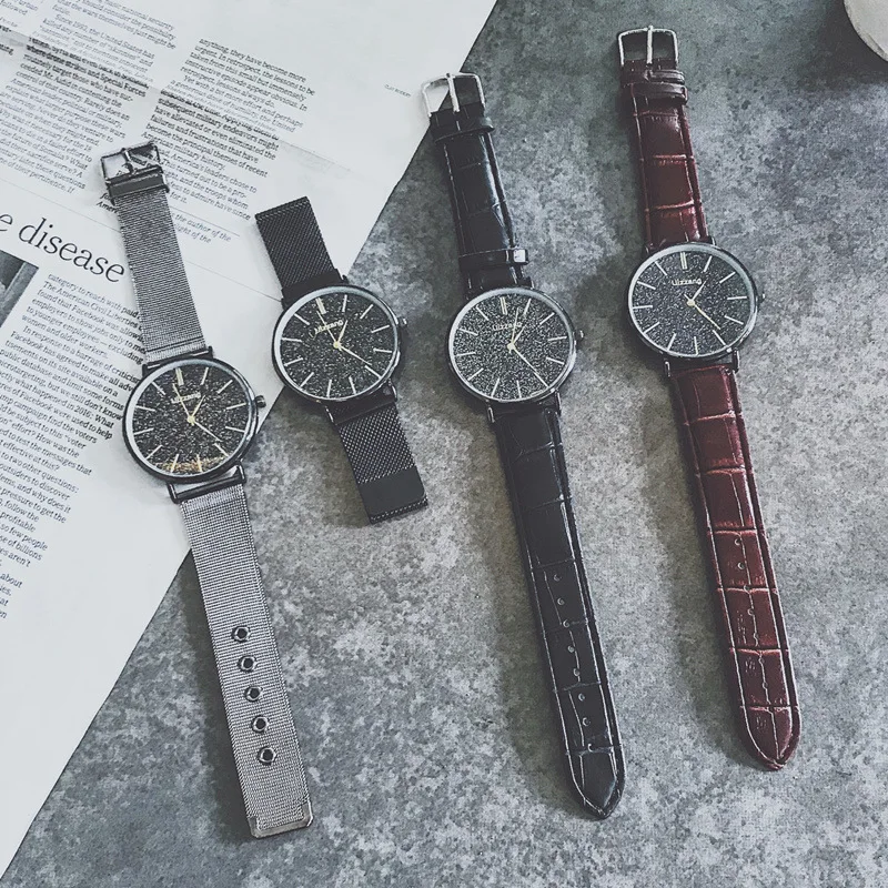 Simple Fashion Watch Man Sturry Bling Men's Quartz Watches Metal Mesh Leather Magnet Magnetic Force Creative Male Dress | Наручные