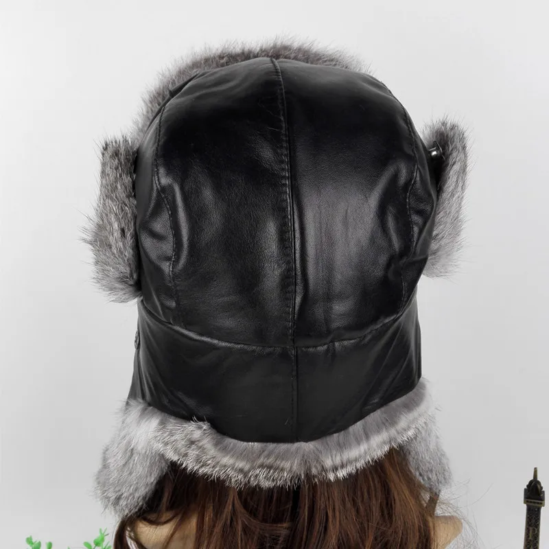 Шапки-бомберы из натурального меха кролика (TopFurMall) зимние теплые шапки