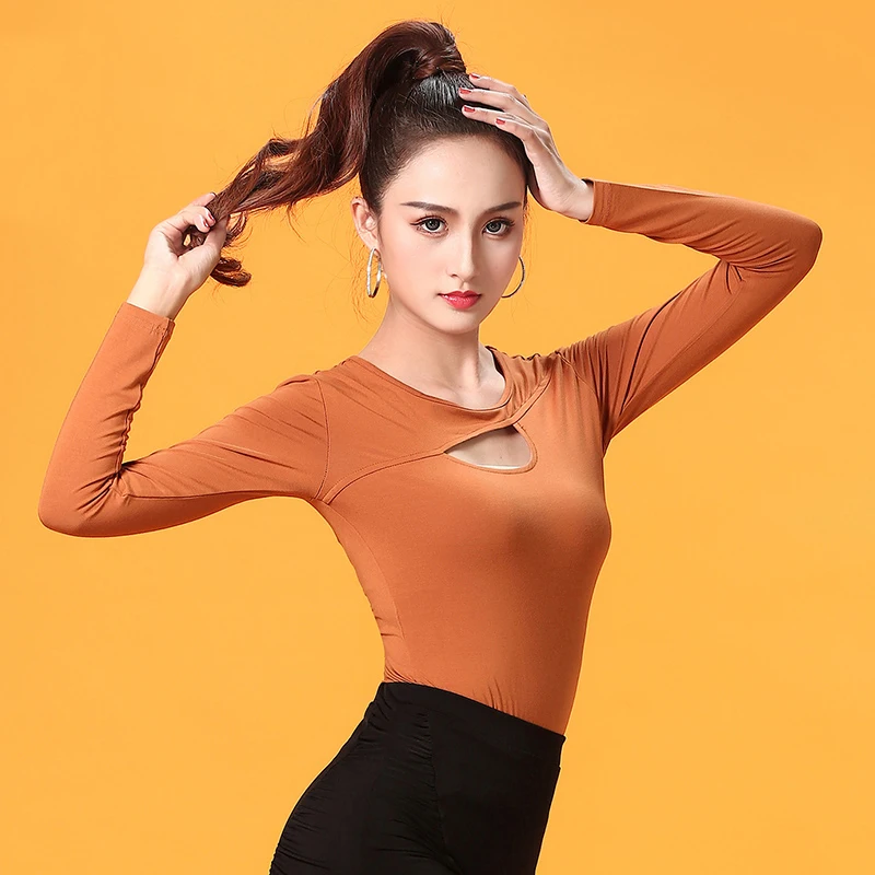 Для женщин для латинских танцев топы Sexy с длинным рукавом шелк льда Сальса Танцы