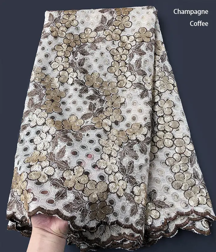 Champagne Coffee 5 ярдов блестящее французское кружево с вышивкой большие отверстия африканский тюль ткань уникальный нигерийский вечернее платье высокого качества - Цвет: Champagne Coffee