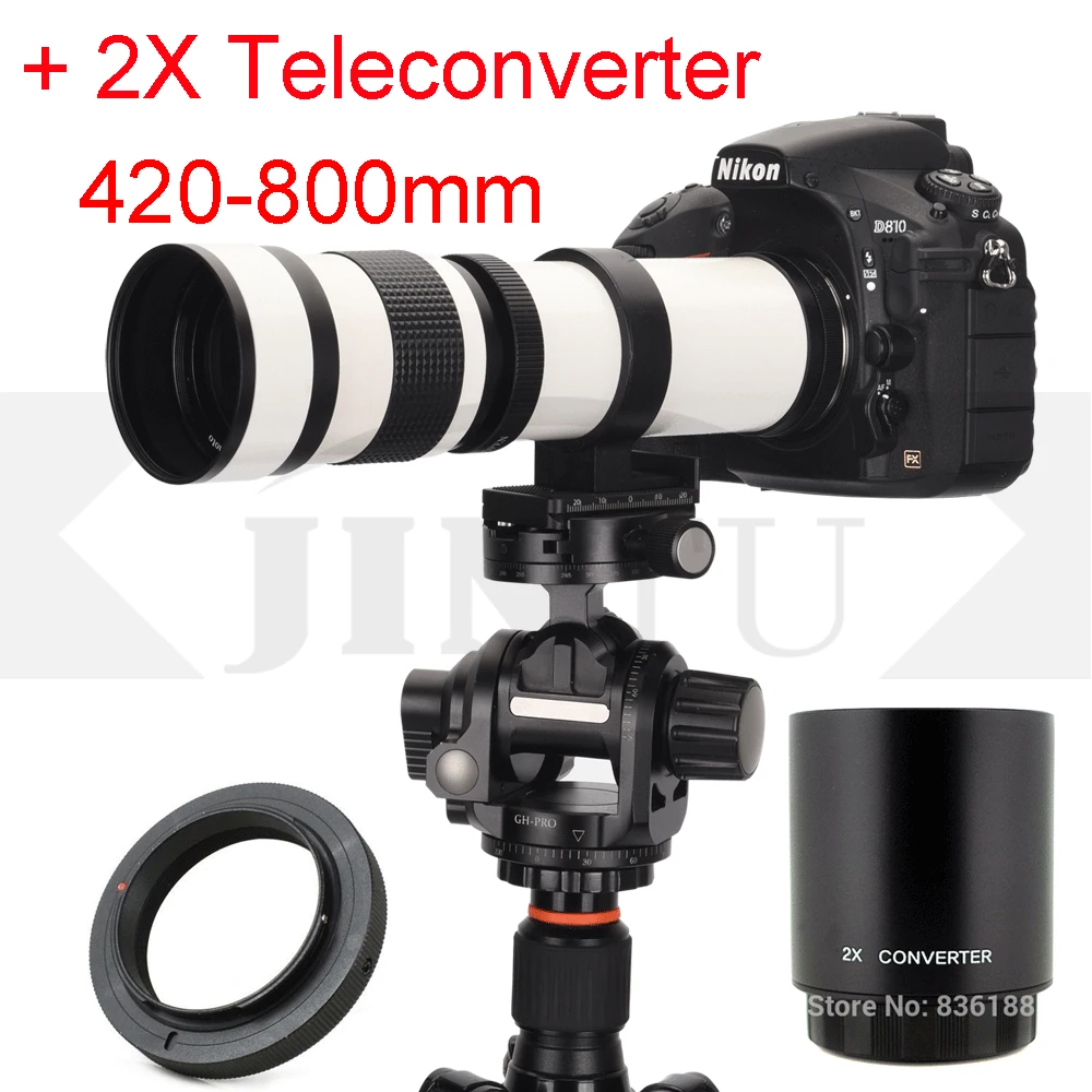JINTU White f/8.3 420-800mm 420-1600mm Telephoto Lens +2x teleconverter Kit for SONY E-Mount A3000 A5000 A6000 A6100 A6300 A6500