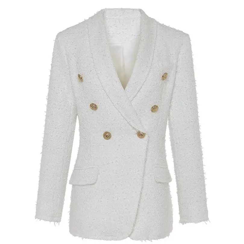 HIgh quality women blazer tweed jacket coat autumn fashion metal button double breasted lapel long sleeve elegant overcoat L1361 | Женская