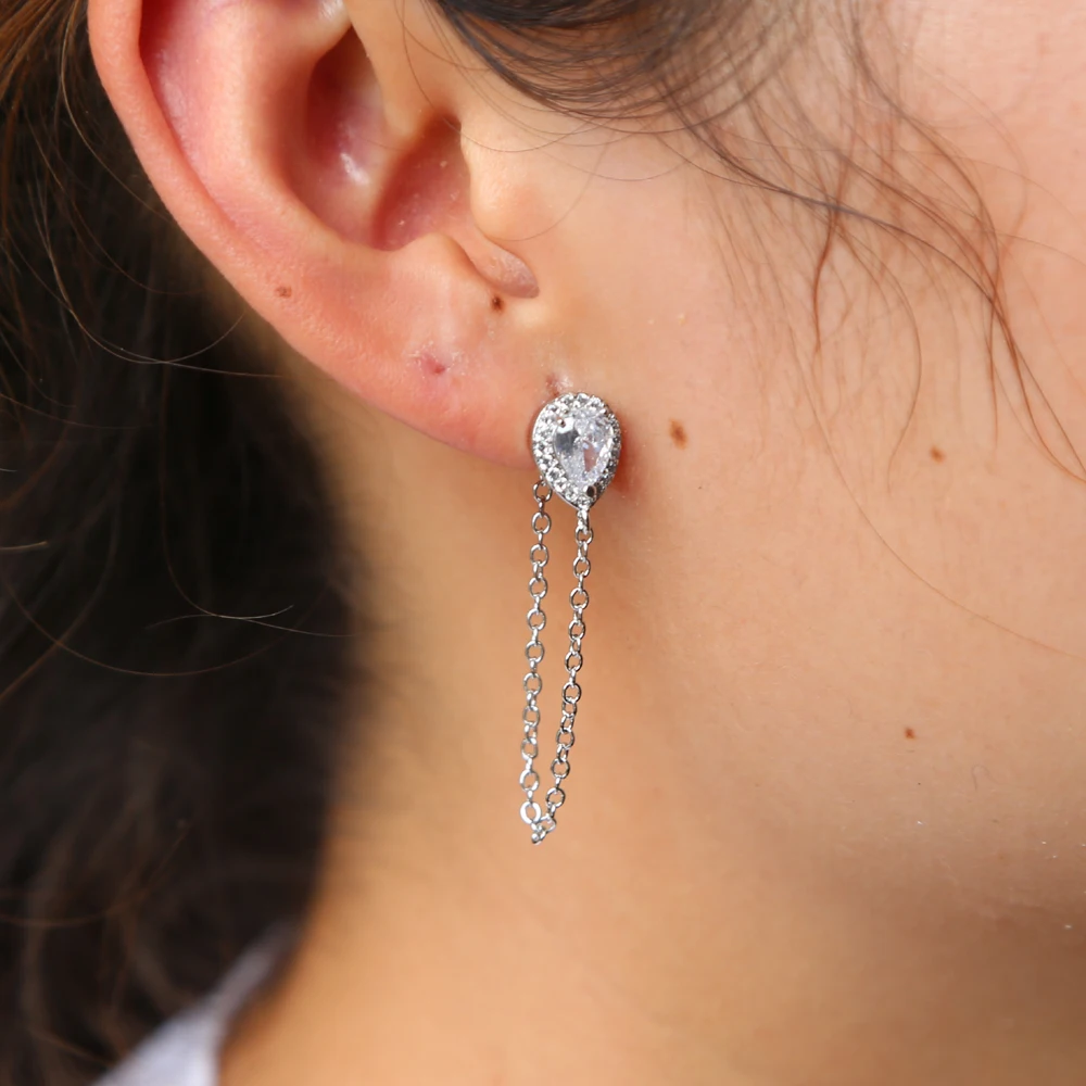 Серебряный цвет высшее качество сверкающие висячие серьги кисточки цепочка