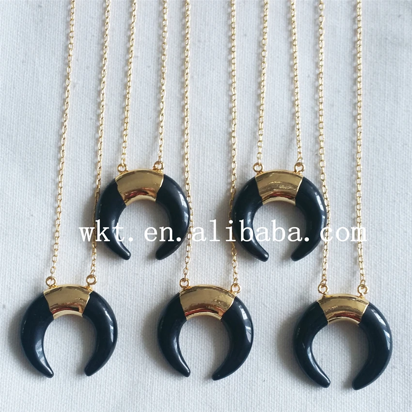 Женская цепочка с подвеской уникальная черная в виде полумесяца цвет черный|horn