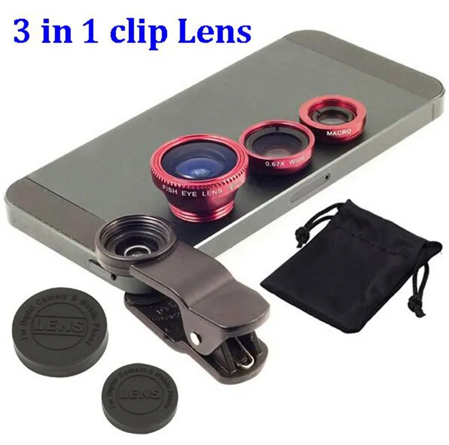 3 в 1 Универсальный клип на рыбном глазу Макро широкоугольный объектив мобильный
