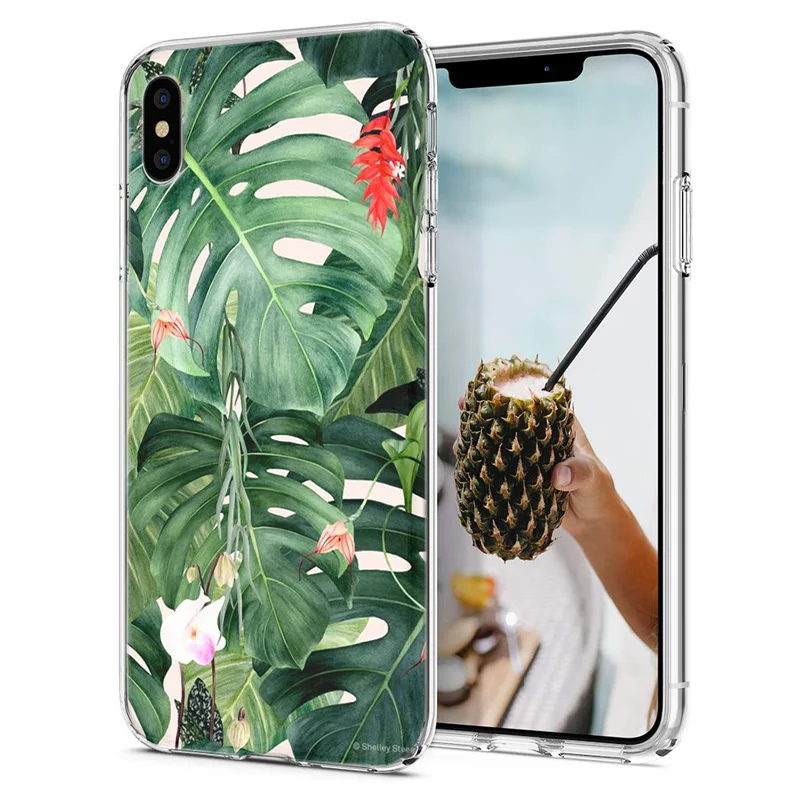 Soft Phone Case For iPhone X XS XR Covers TPU Colorful Flower Flora Leaves Painted Fundas iPhone6 7 8 Max E099 |