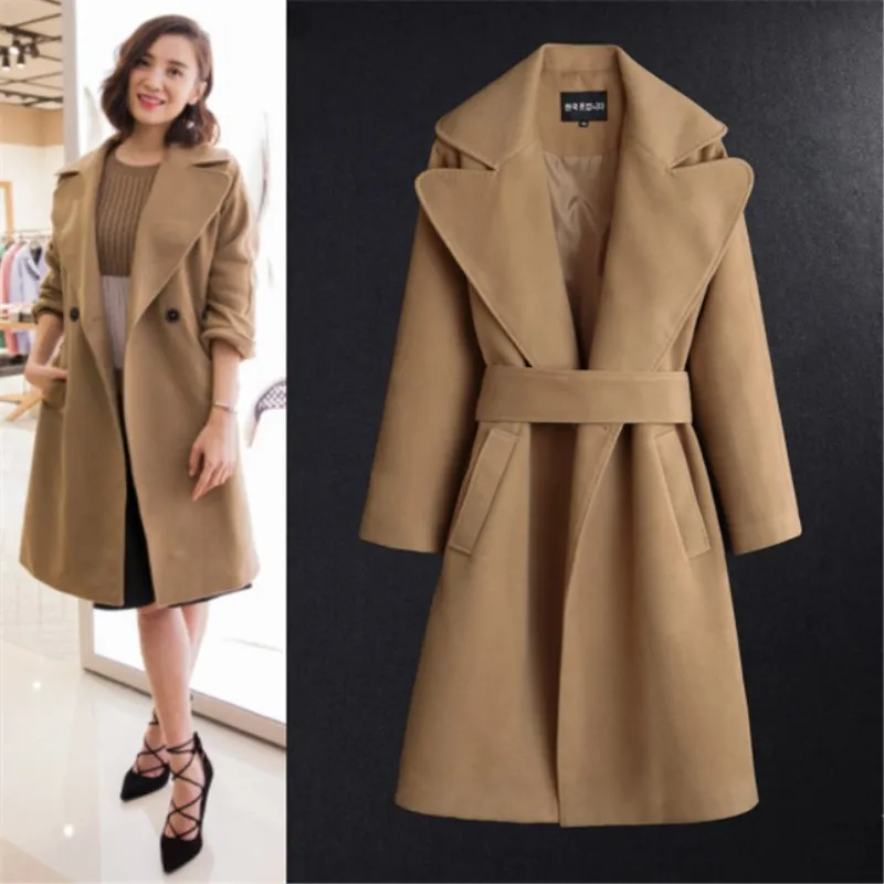

cashmere coat Female star with classic long camel cloth Woolen coat