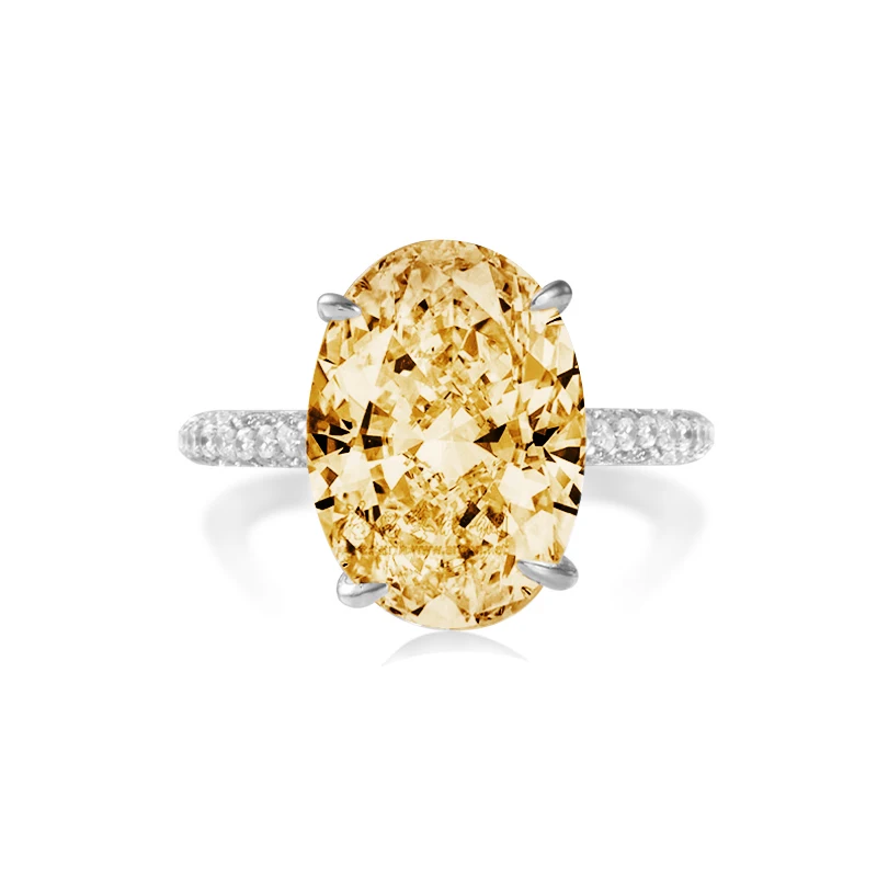 

COLORFISH 5ct Solid 925 Sterling Silver Oval Solitaire Engagement Ring Women Wedding Jewelry Egg Shape Yellow Stone