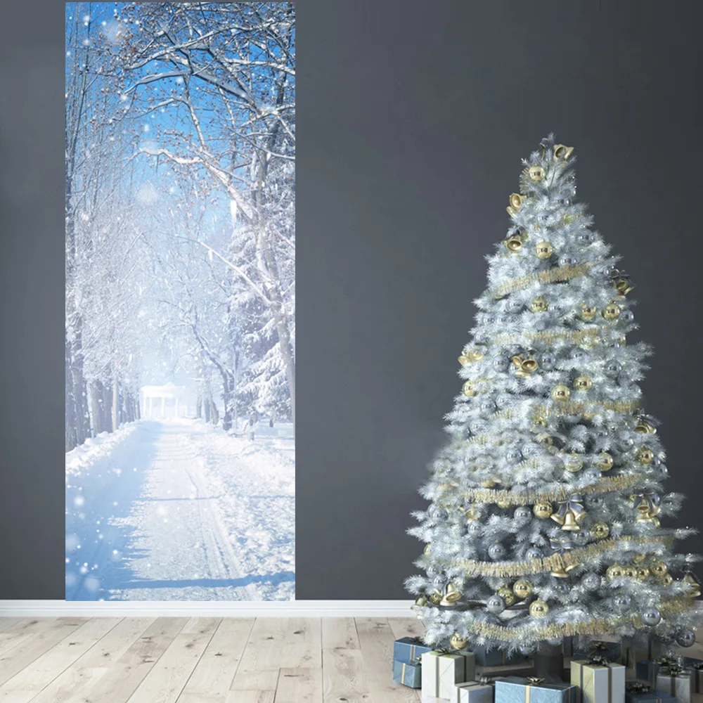 2 панели снег дорога и Дерево картина настенные наклейки двери обои украшение