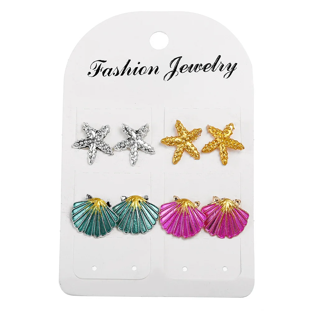4 пар/компл. богемные летние Разноцветные серьги в виде ракушек морской звезды