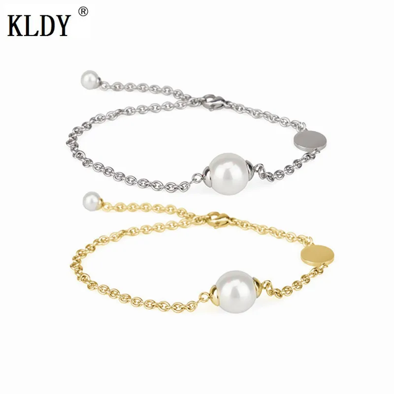 Женский браслет-цепочка KLDY серебряный браслет из нержавеющей стали с жемчугом