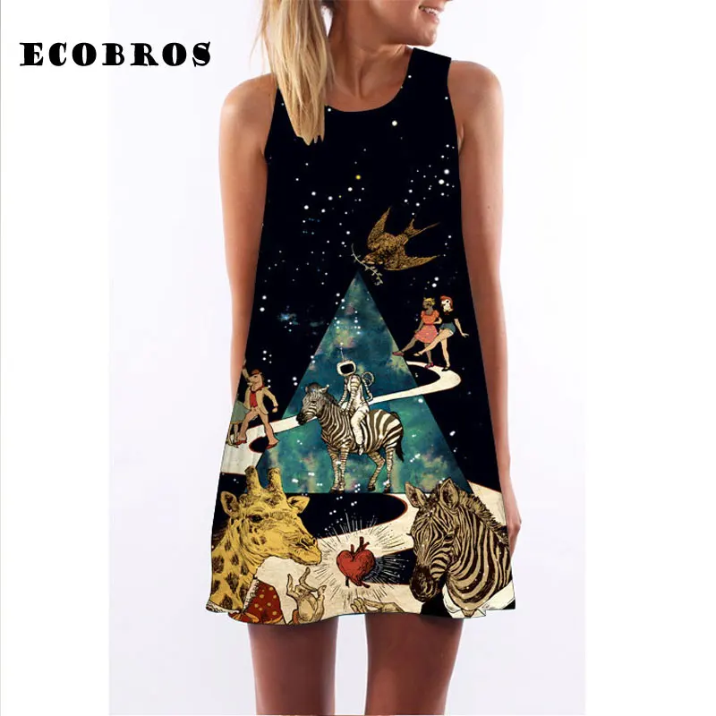 Мини платье женское летнее без рукавов с принтом животных|dress plus size women|summer dresswomen