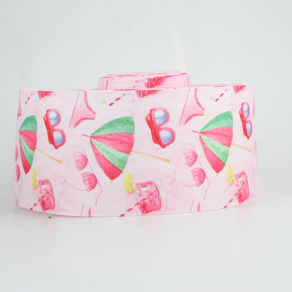 Репсовая розовая лента с морским принтом, 3 дюйма, 75 мм, материал для банта «сделай сам», лента для свадьбы, Репсовая лента с морским принтом, розовая лента 10 ярдов