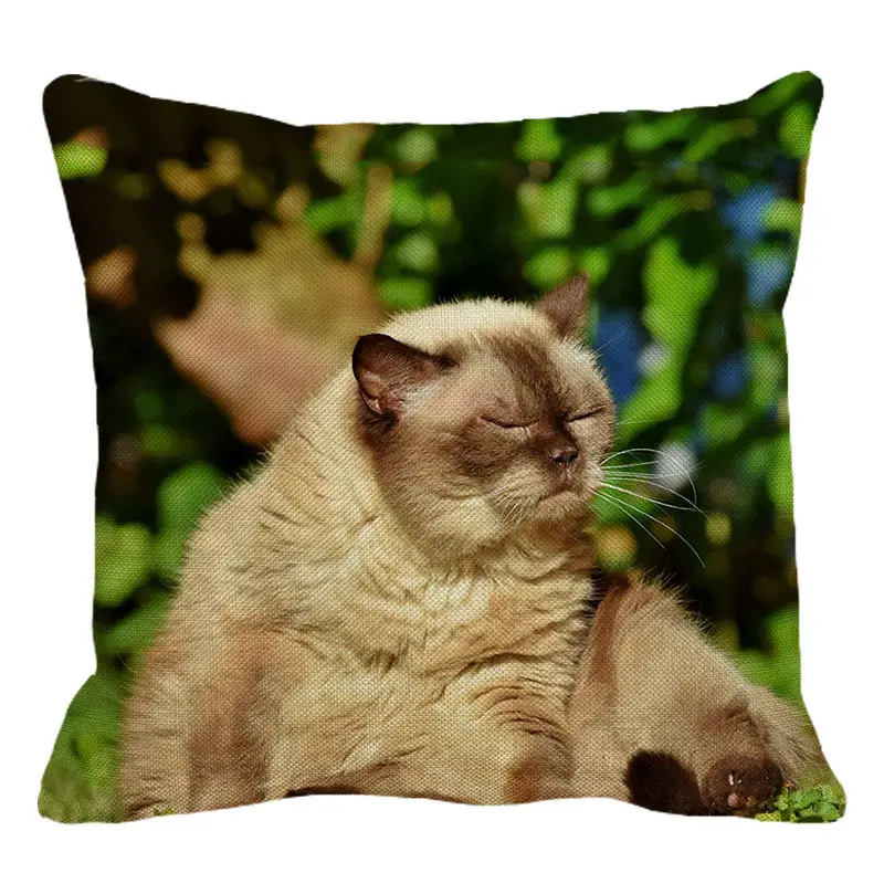 Декоративная наволочка для дивана XUNYU Cute Pet Чехол подушки с кошкой Siamese Cat льняные