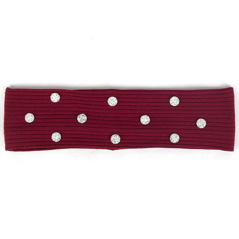 Wine red Silver 7 см Женская Повседневная полосатая повязка на голову с бусинами аксессуары из стразов эластичная ребристая повязка на голову для девочек тюрбан хлопковый головной убор - Цвет: Wine red Silver