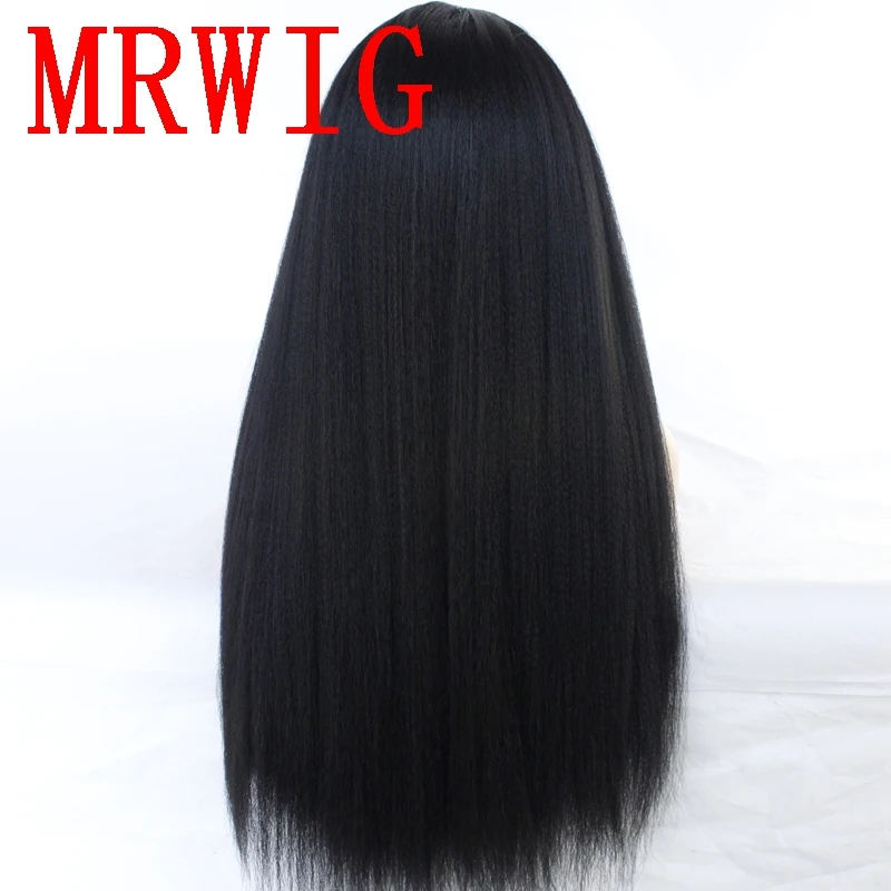 MRWIG 26in 180%Density Kinky Straight Synthetic Front Lace Wig Free Part Black/Brown/Blonde | Шиньоны и парики