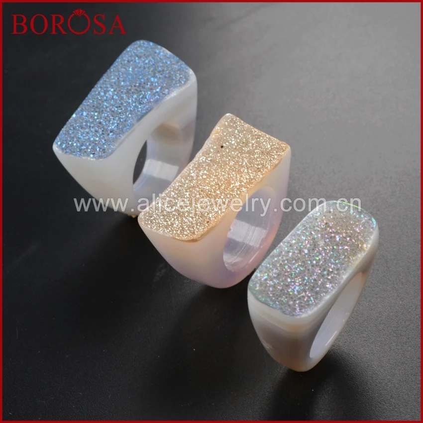 BOROSA 5 шт. кольцо с натуральным кристаллом из титана Druzy ювелирные изделия Drusy