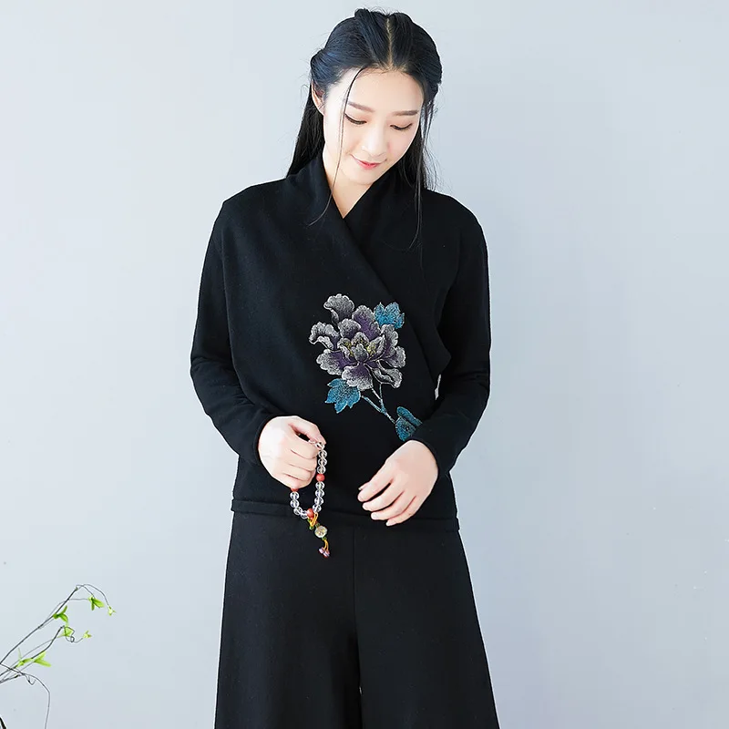 

Женская одежда в китайском стиле Hanfu 2019, Весенняя винтажная ретро-рубашка, этническая чайная дзен-блузка, Женские китайские Топы с длинным р...