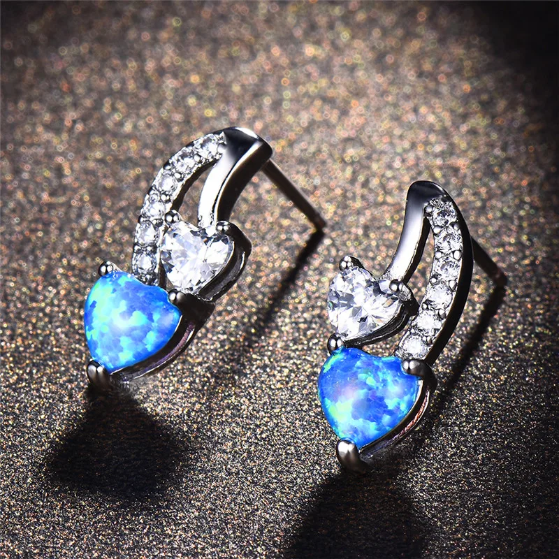 Женские серьги гвоздики с двойным сердцем для женщин серебро 925 пробы Цвет