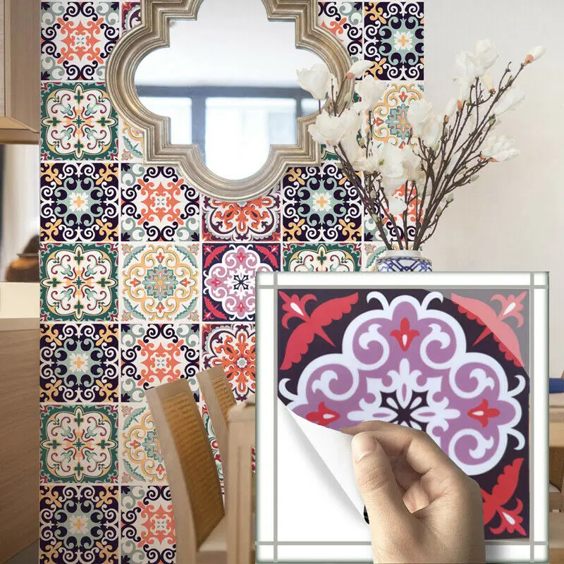 

Mediterranean Wall Tile Sticker Floral Style Bathroom Kitchen DIY Creative Print