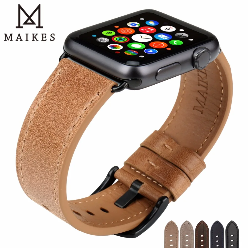 

Ремешок MAIKES из натуральной кожи для Apple Watch 42 мм 38 мм Series 6 5 4 3 2 1 iWatch Band 44 мм 40