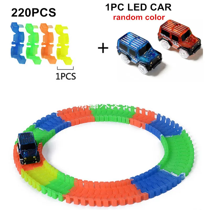 220pcs Slot Car Set Чудесное светящиеся гоночной трассе изгиб Flex вспышка в темноте сборки автомобилей игрушка 100/165/220/240/300/360 шт светящийся гоночный трек набор - Цвет: 220pcs Slot Car Set