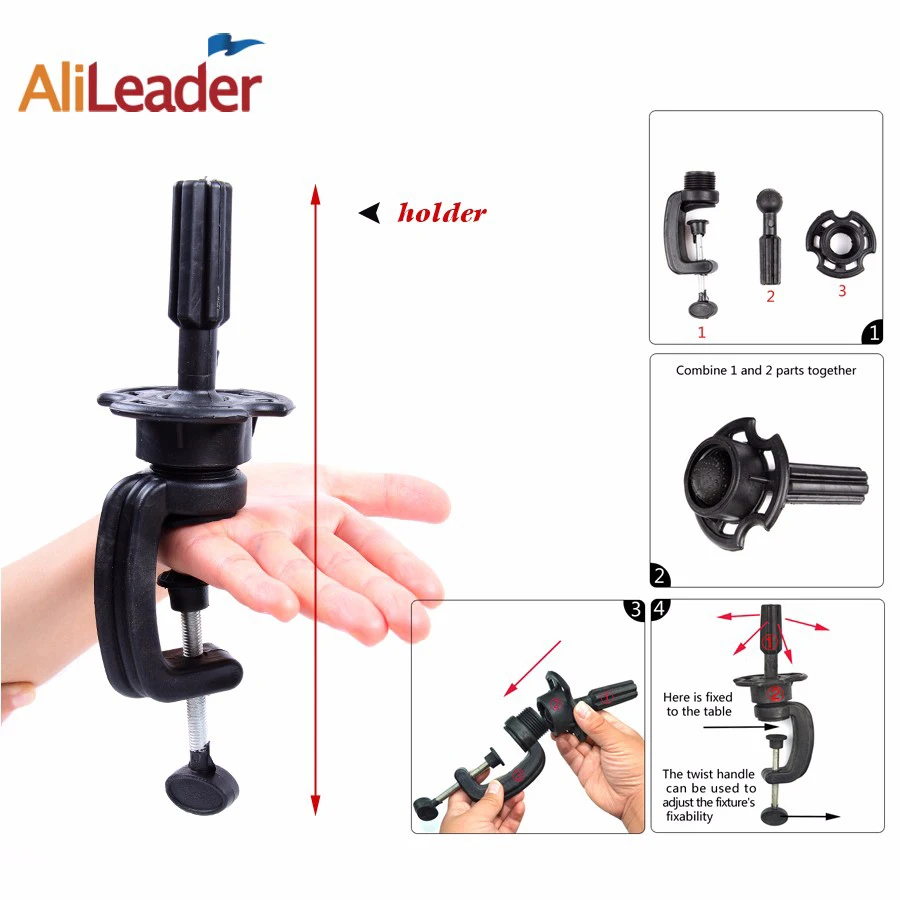 

AliLeader 1piece Cheap Black Wig Head Stand Clamp Clamp Holder for Cosmetology Mannequin Manikin Training Head Wig Accessories