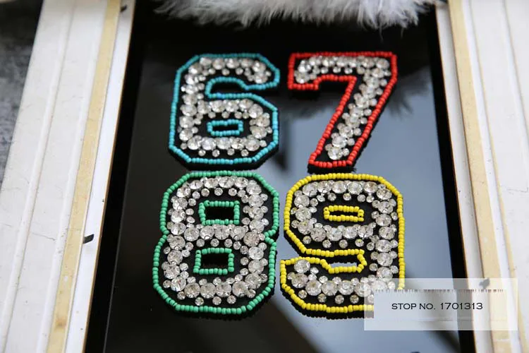 Numbers 3D Handmade rhinestone beaded patches for clothing bag DIY digital embroidery parches bordados para ropa | Дом и сад