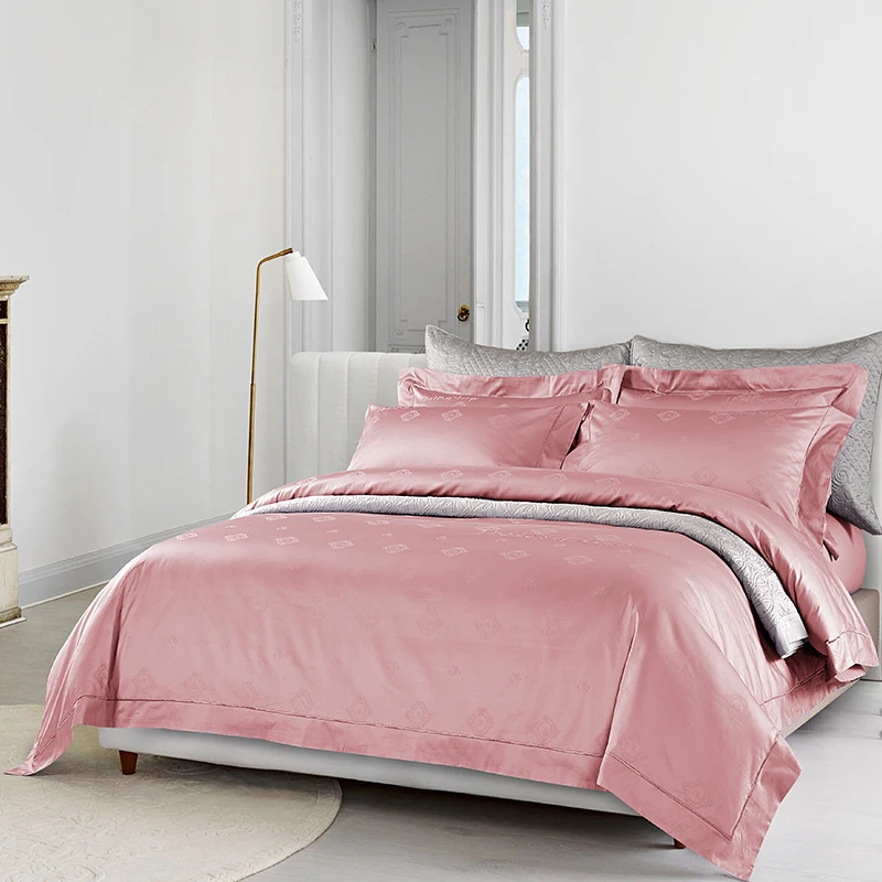 Pink HS 100S Роскошный розовый жаккард высокой плотности, 4 шт., набор постельного белья из хлопка, набор постельного белья, двуспальный набор для королевы и королевы - Цвет: Pink