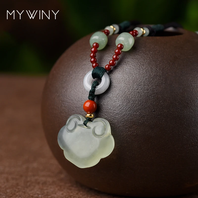 MYWINY New Chokers butterfly ethnic necklace fashion long Aventurine jewelry women vintage green chalcedony | Украшения и