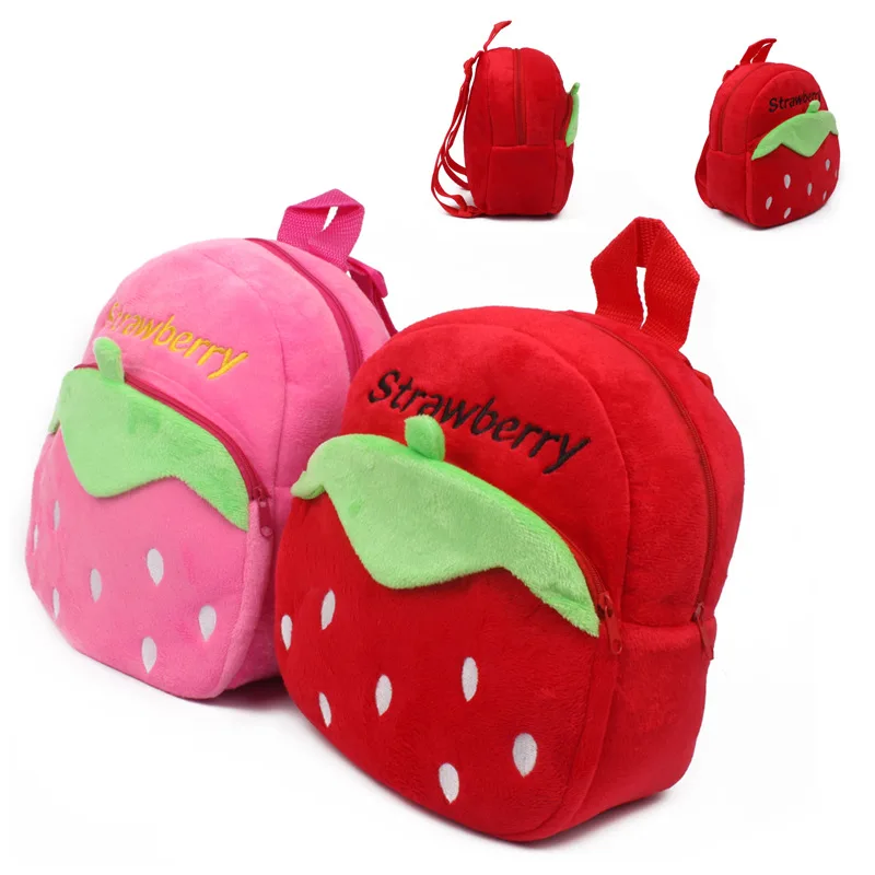 Cute Strawberry Plush Backpack Cartoon Animal Mini School Bags Candy Bag for Kids Baby Girl Boy Gift 1-3 Years