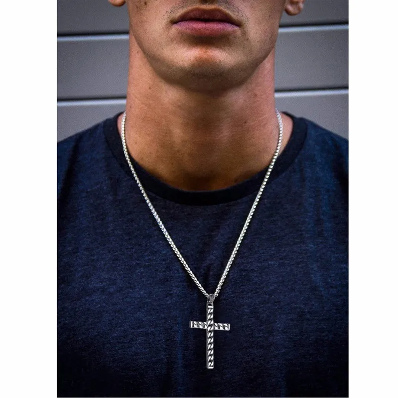 

Cross Pendant Using Chain Pendant Necklace for Men Stainless Steel Stylish Simple Crucifix Crucifixion Jewelry with 24 Inch