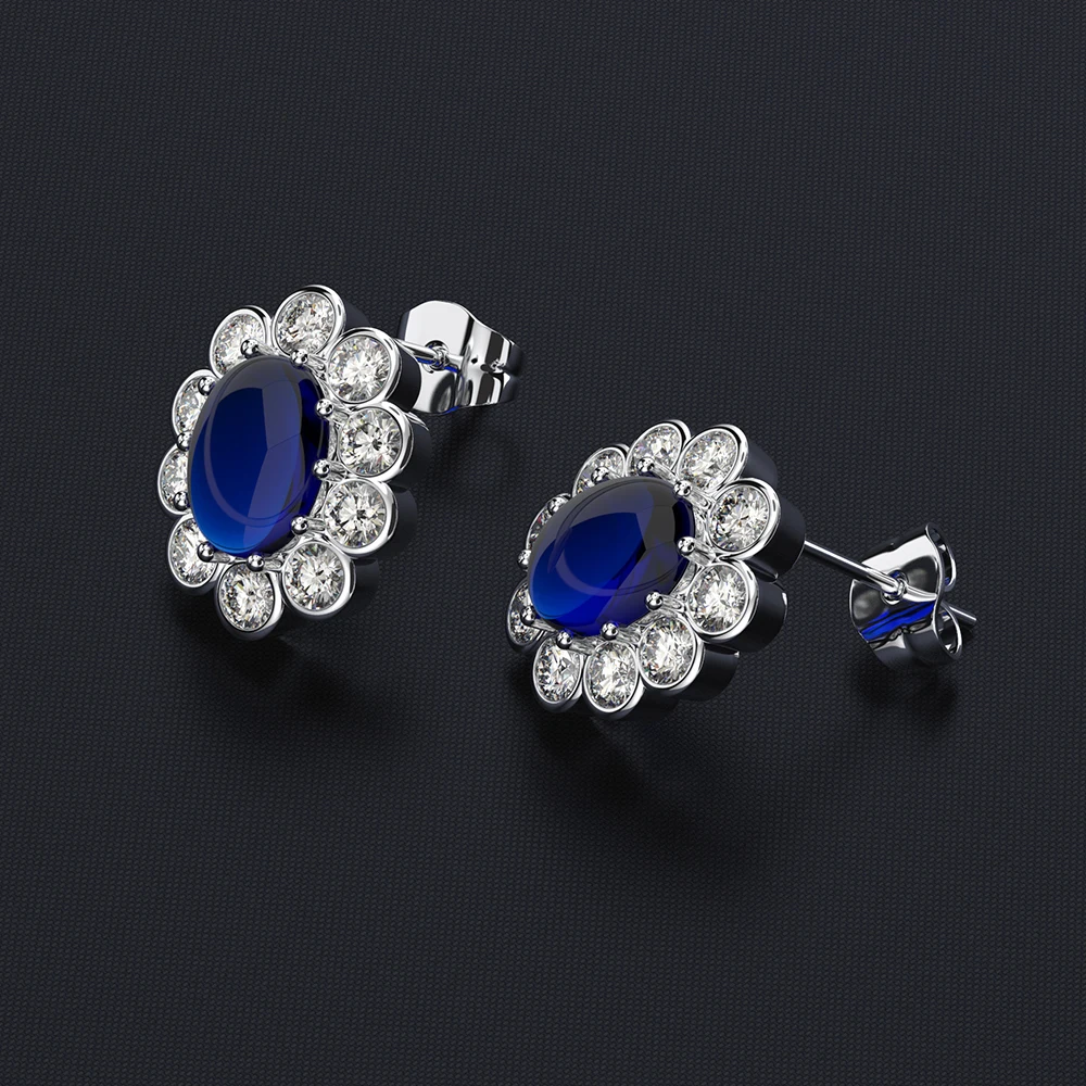 Wong Rain Винтажные серьги гвоздики с драгоценным камнем 925 Φ Sapphire|Серьги-гвоздики| |