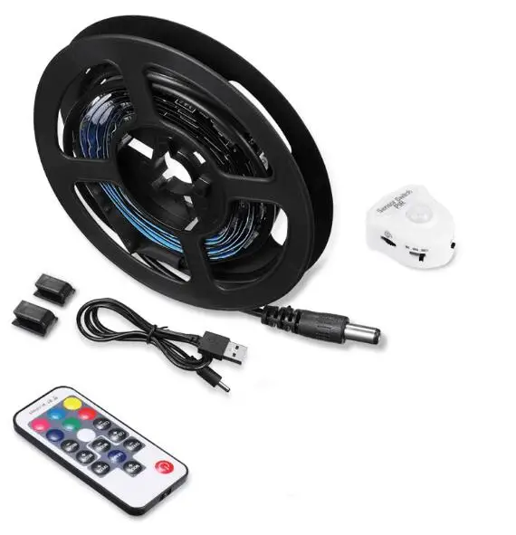 rgb with remote Светодиодный светильник под шкаф s 5050 SMD rgb гибкий светильник под кровать Светодиодная лента PIR датчик движения активированная лампа для шкафа - Цвет: rgb with remote