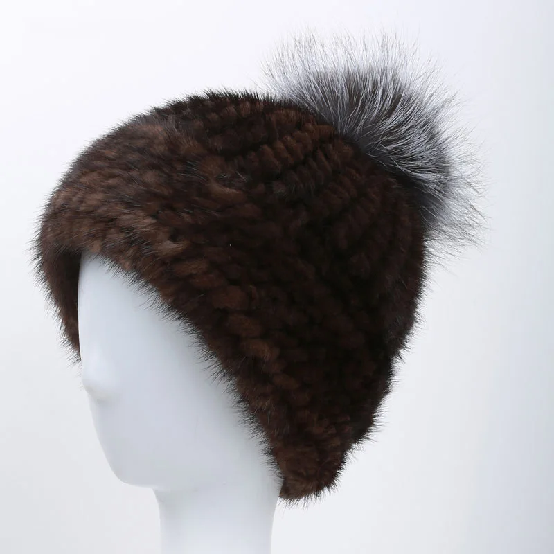 Новая норковая меховая вязаная лиса мех Ball Cap хип-хоп высокое качество Женская