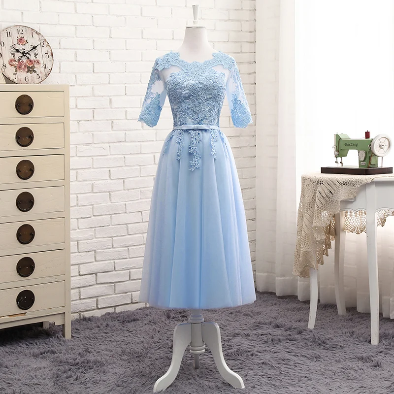 Женское вечернее платье до пола Robe De Soriee синее длинное кружевное с аппликацией