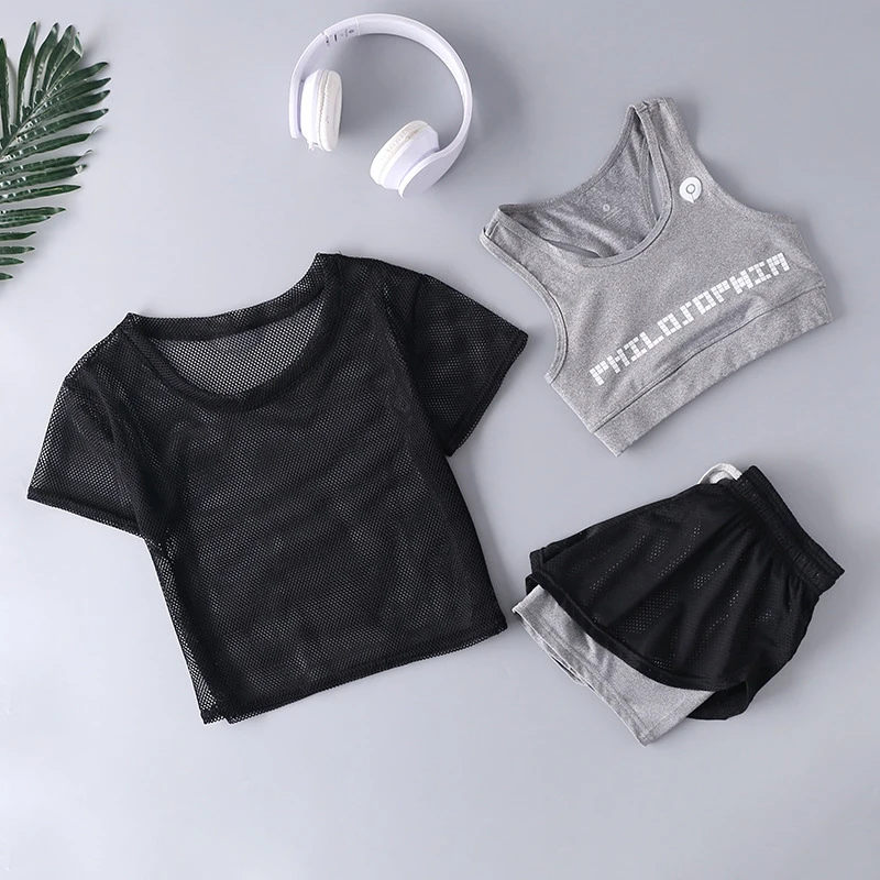 Одежда для йоги комплект из 3 предметов спортивный костюм фитнеса спортивные