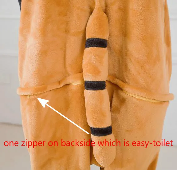 Аниме животное Енот Onesie Хэллоуин Косплей пижамы костюмы для косплея взрослых