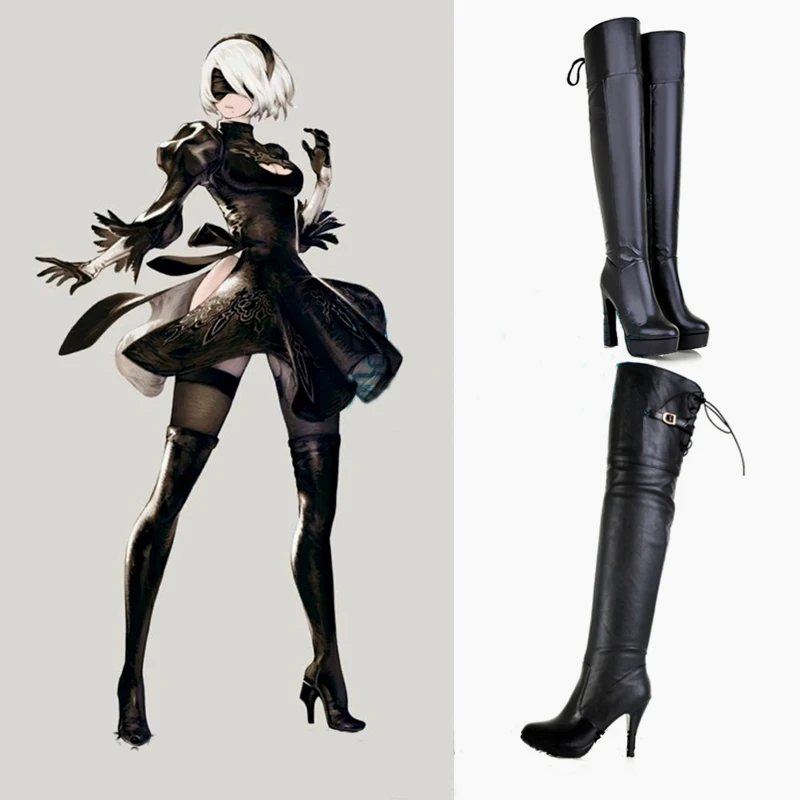 Лидер продаж NieR:Automata 2B YoRHa NO.2 Тип B Обувь для костюмированной вечеринки Длинные