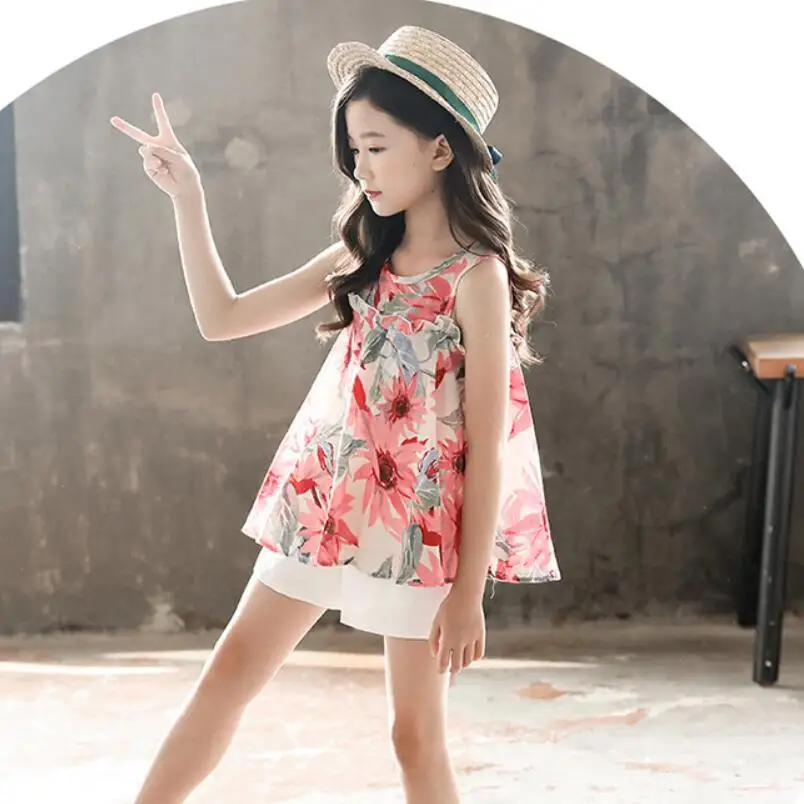 Летняя детская одежда комплекты одежды для девочек маленьких подростков блузка