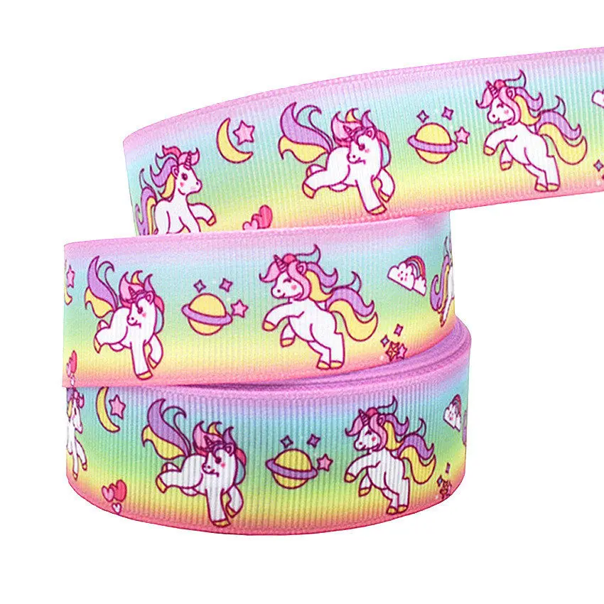 B3R253 10Yard 25mm Unicorn Grosgrain Ribbon Printed Rainbow Star Ribbon For DIY Hairbows Accessory Gift Wrapping Wedding Party Decor - Цвет: B3R253