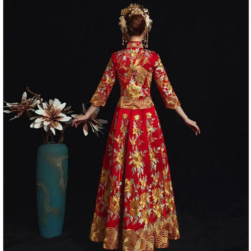 Винтаж Феникс Cheongsam Vestidos Китайский древний женский традиционный Qipao Благородное женское свадебное платье элегантные вечерние платья