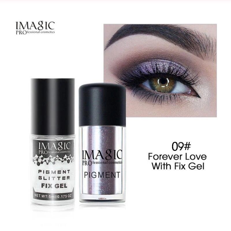 09 and Fix Gel IMAGIC блеск теней для век металлик рассыпчатая пудра мерцающий Пигмент макияж для глаз Косметика натуральный Фиксирующий гель длительные блестящие тени для век - Цвет: 09 and Fix Gel